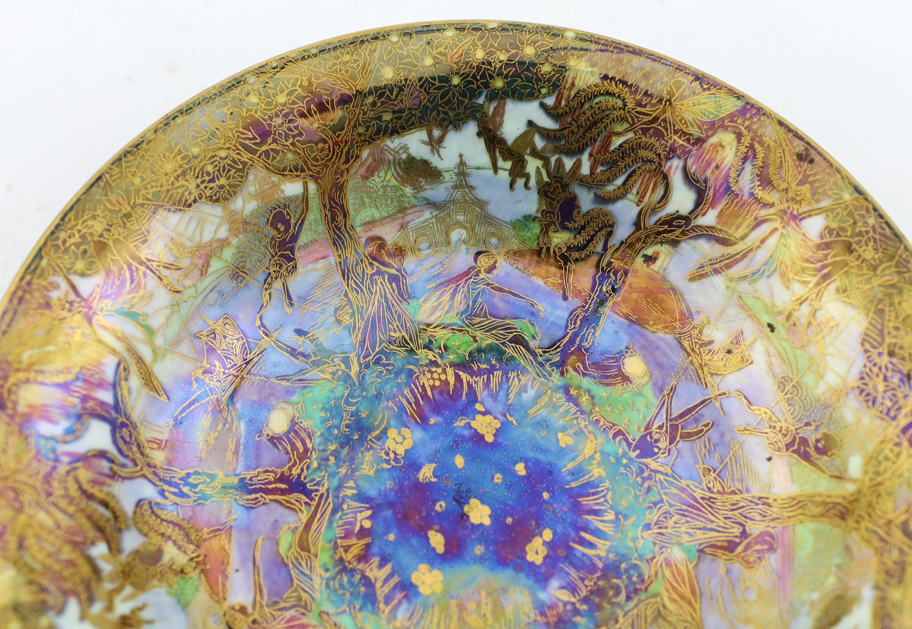 A Wedgwood Fairyland lustre ‘Jumping Faun’ Lily tray, designed by Daisy Makeig Jones, c.1925